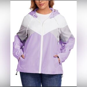 Waterproof rain jacket Raincoat‎ packable Women's Lavender and White